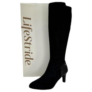 LifeStride Gracie Black Microsuede Knee High Womens Boots Size 9.5M